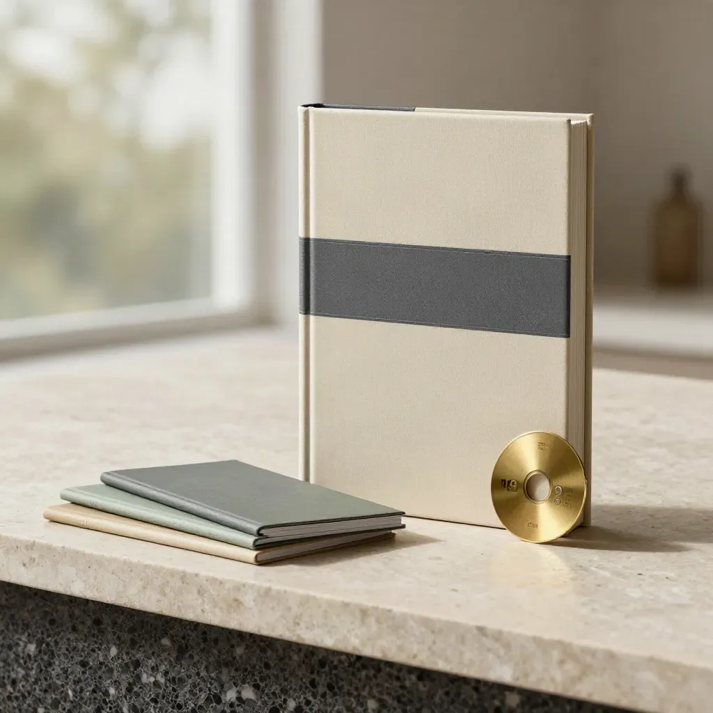 Premium Canadian saver starter pack: guide case, booklets and brass calculator on pale stone.